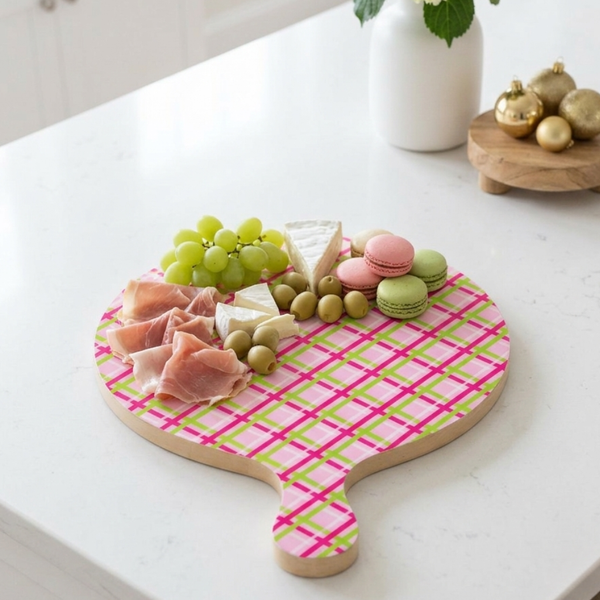 Preppy Plaid Charcuterie Board - Large - Pink