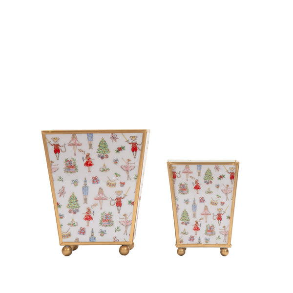 Watercolor Nutcracker Enameled Square Cachepot Planter
