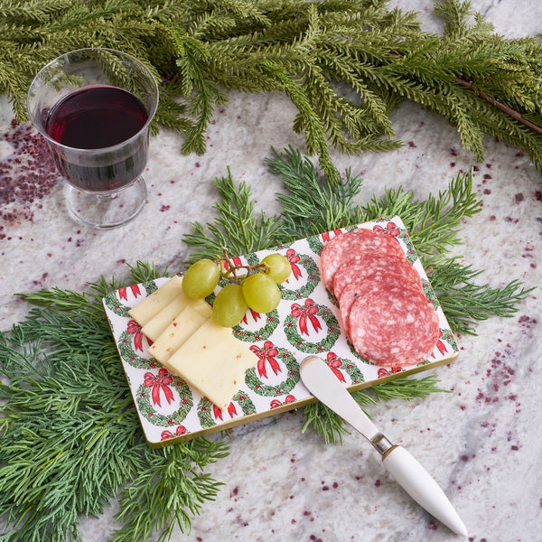 Holly Wreath Bow Amelia Cutting Board Set
