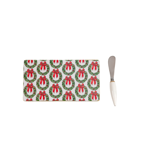 Holly Wreath Bow Amelia Cutting Board Set