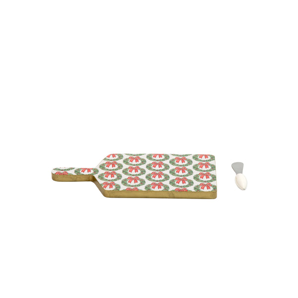 Holly Wreath Bow Enameled Rectangular Charcuterie Board 6x10