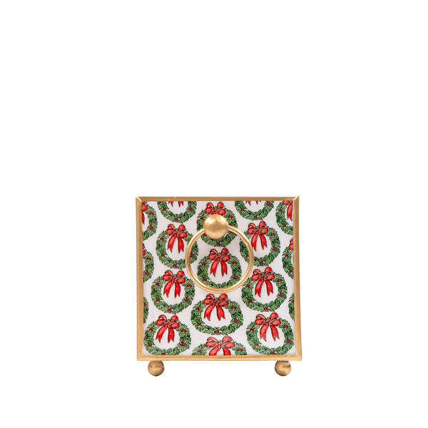 Holly Wreath Bow Enameled Rectangular Cachepot Planter 6x12