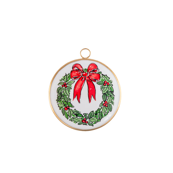 Holly Wreath Bow Ornament (single)