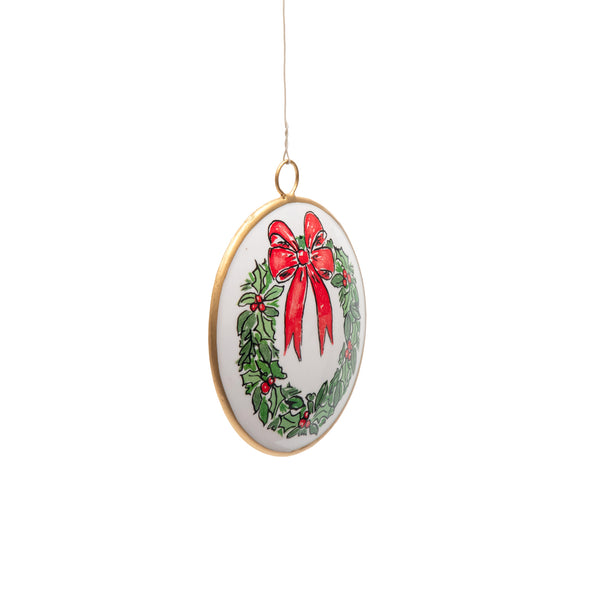 Holly Wreath Bow Ornament (single)