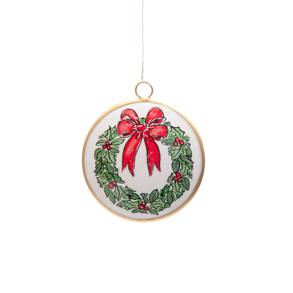 Holly Wreath Bow Ornament (single)