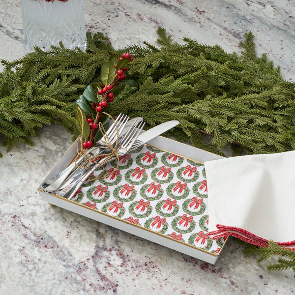 Holly Wreath Bow Enameled Oliver Tray 8x12