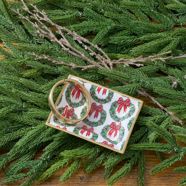 Holly Wreath Bow Enameled Landry Tray