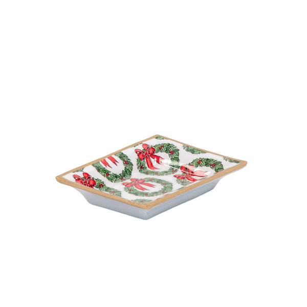 Holly Wreath Bow Enameled Landry Tray
