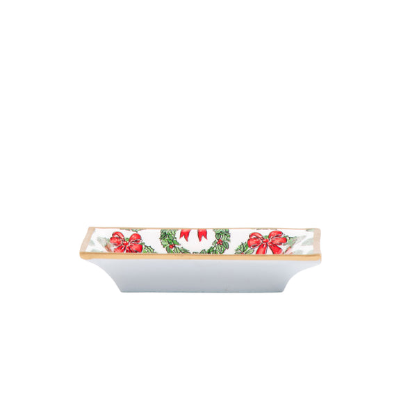 Holly Wreath Bow Enameled Landry Tray