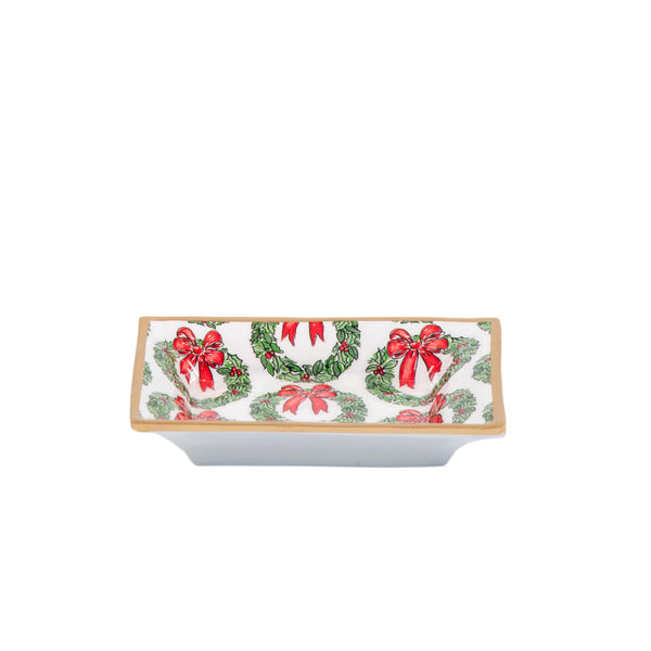 Holly Wreath Bow Enameled Landry Tray