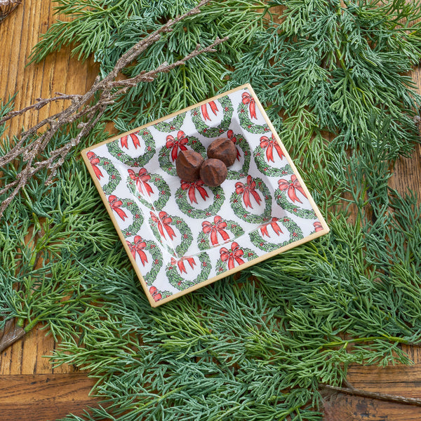 Holly Wreath Bow Enameled Tori Trinket Tray