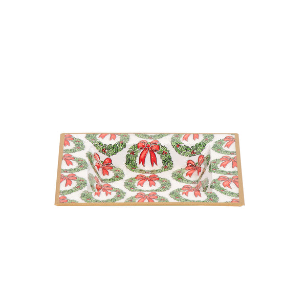 Holly Wreath Bow Enameled Tori Trinket Tray