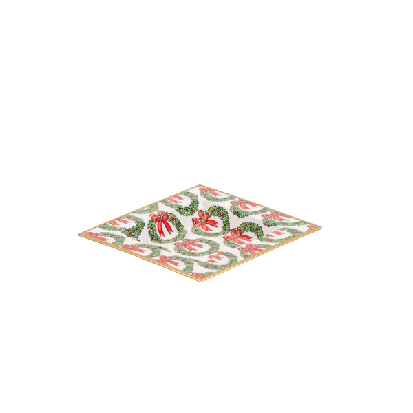 Holly Wreath Bow Enameled Tori Trinket Tray