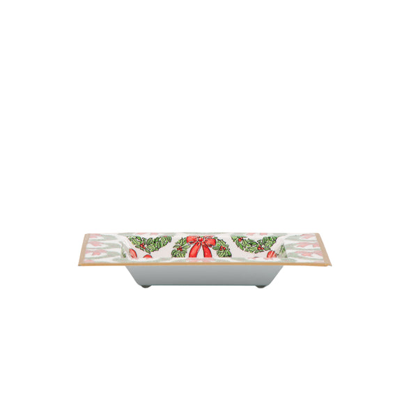 Holly Wreath Bow Enameled Tori Trinket Tray