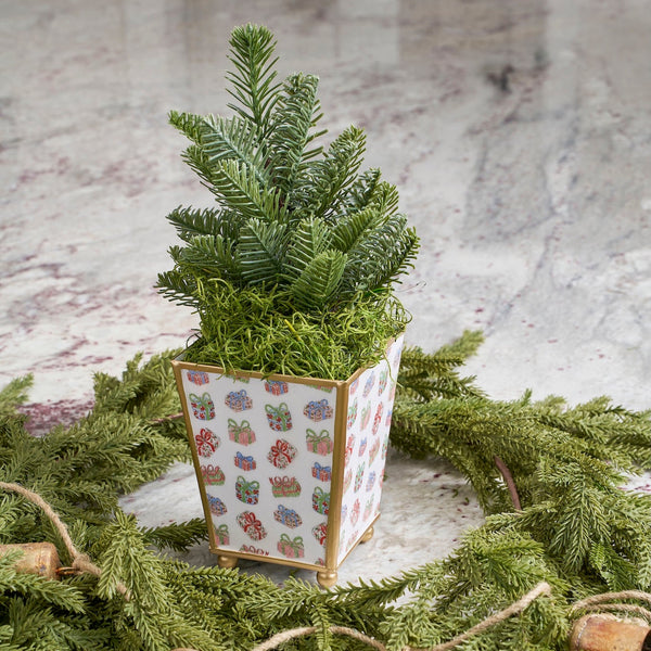 Christmas Gifts Enameled Square Cachepot Planter