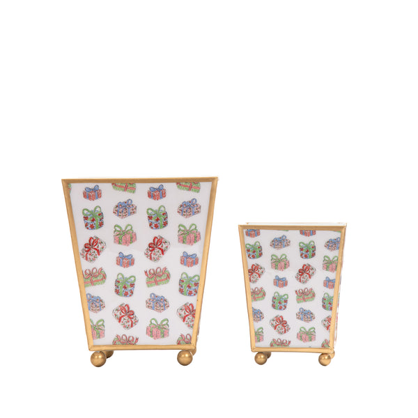 Christmas Gifts Enameled Square Cachepot Planter