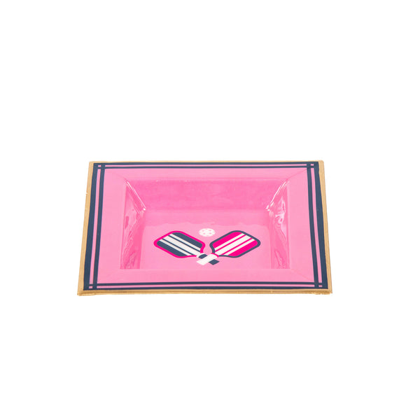 Pickleballs Enameled Tori Trinket Tray - Pink & Navy