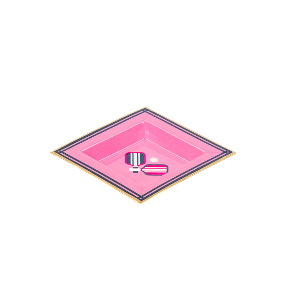 Pickleballs Enameled Tori Trinket Tray - Pink & Navy