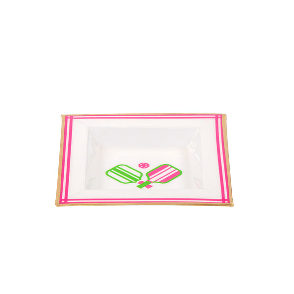 Pickleballs Enameled Tori Trinket Tray - White & Pink