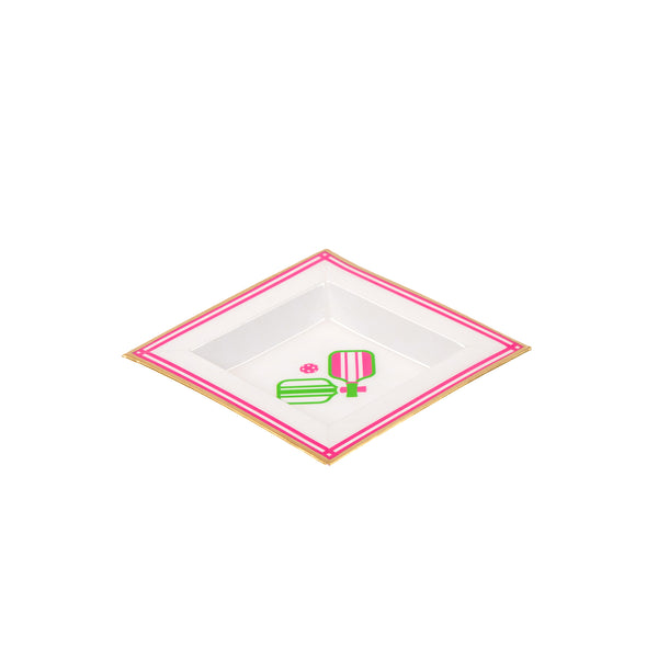 Pickleballs Enameled Tori Trinket Tray - White & Pink