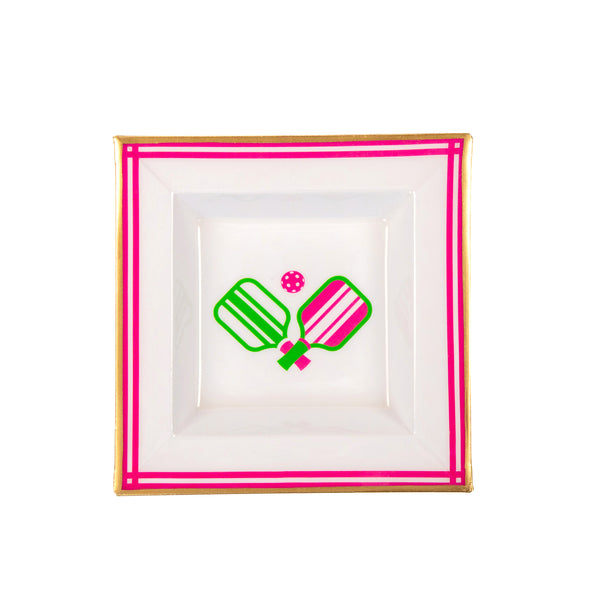Pickleballs Enameled Tori Trinket Tray - White & Pink
