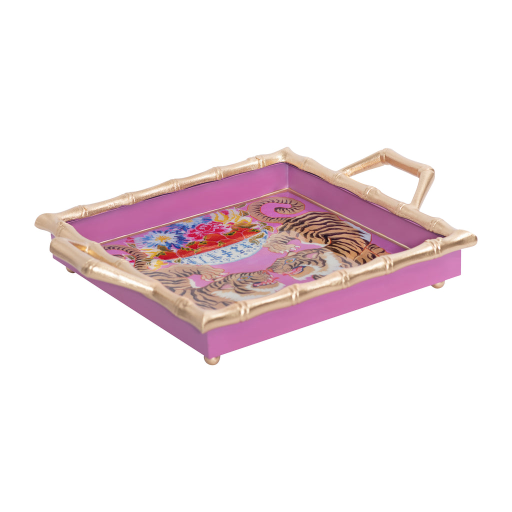 Tigers Enameled Chang Mai Tray 12x12