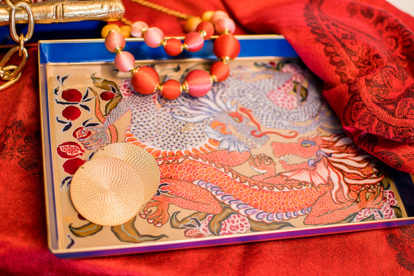 Dragon Enameled Oliver Tray 8x12