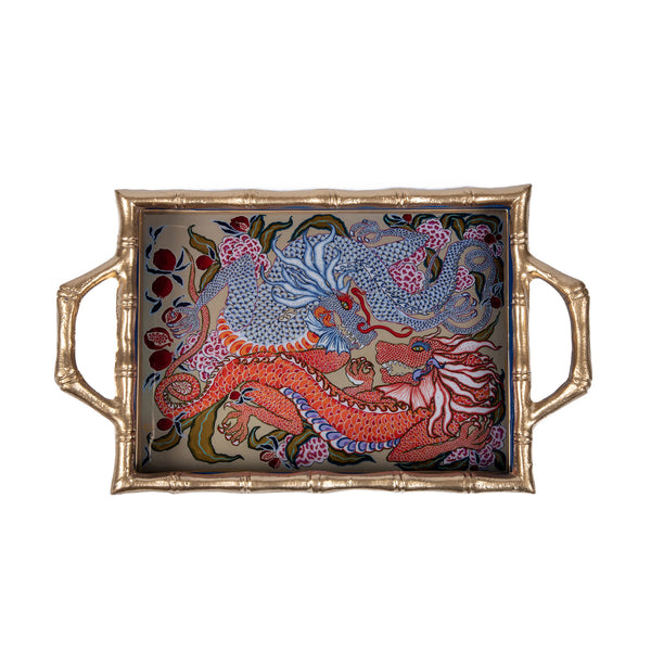 Dragon Enameled Chang Mai Tray 10x14