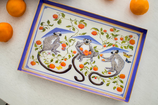Monkey Trio Enameled Oliver Tray 8x12