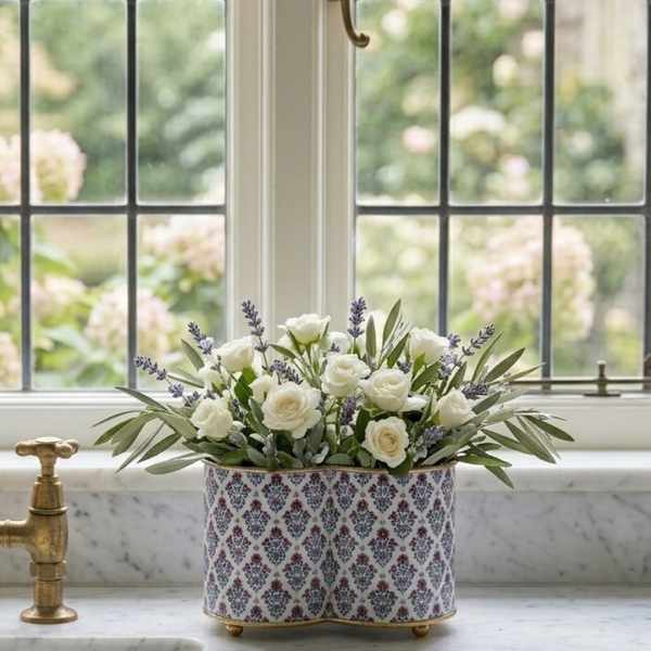Lucinda Enamel Quatrefoil Cachepot Planter 6x12
