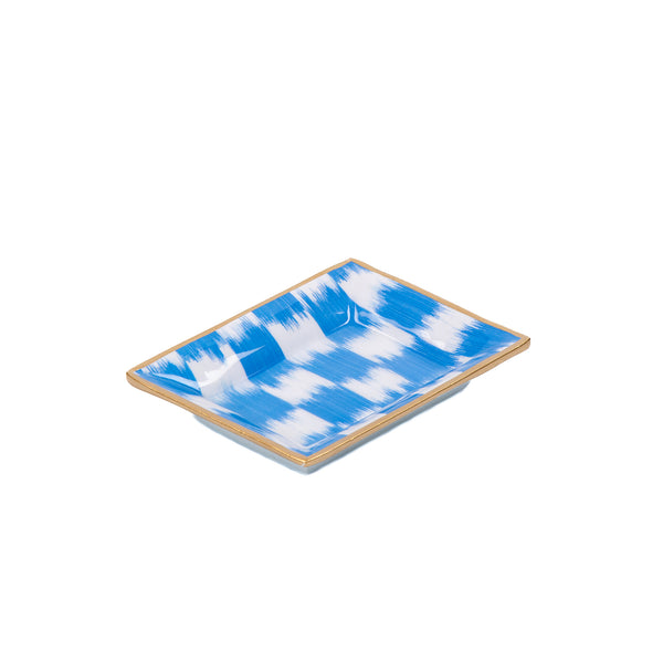 Checkered Ikat Enameled Landry Tray - Light Blue