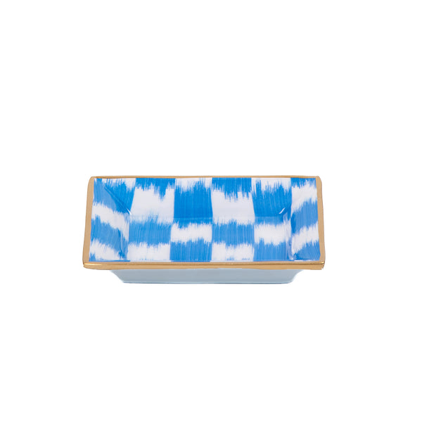 Checkered Ikat Enameled Landry Tray - Light Blue