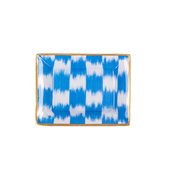 Checkered Ikat Enameled Landry Tray - Light Blue