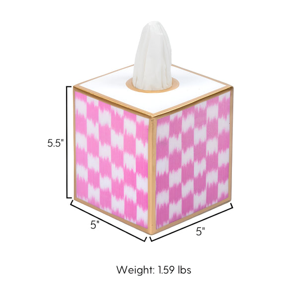 Checkered Ikat Enameled Tissue Box Cover - Pink