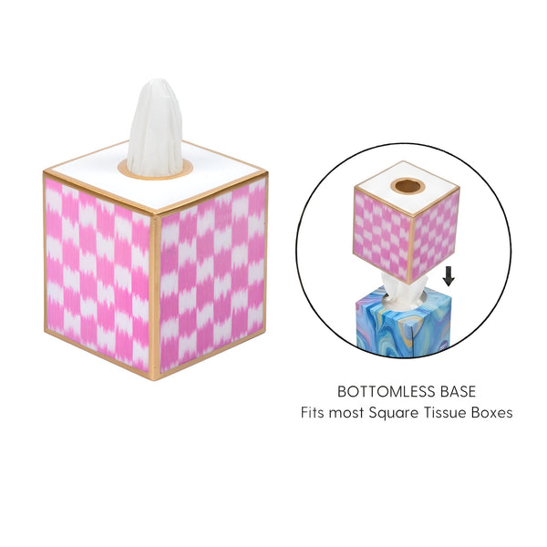 Checkered Ikat Enameled Tissue Box Cover - Pink