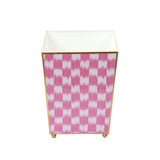 Checkered Ikat Enameled Square Wastebasket - Pink