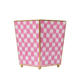 Checkered Ikat Enameled Square Wastebasket - Pink