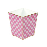 Checkered Ikat Enameled Square Wastebasket - Pink