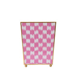 Checkered Ikat Enameled Square Wastebasket - Pink