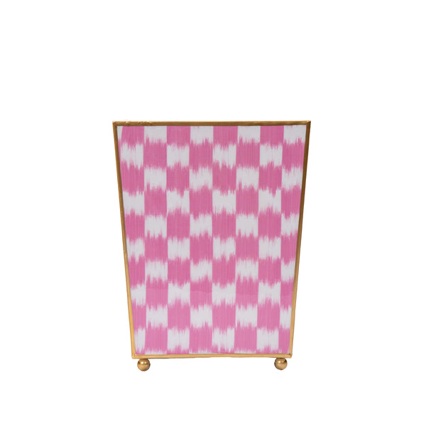 Checkered Ikat Enameled Square Wastebasket - Pink