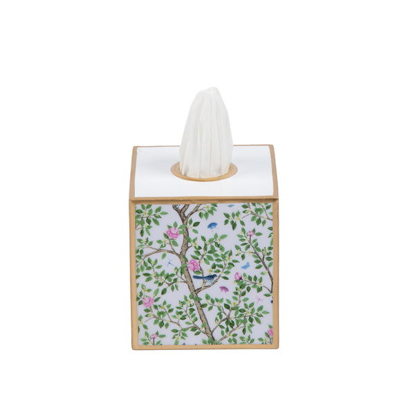 Elsie's Garden Enameled Tissue Box Cover - Blue & Pink