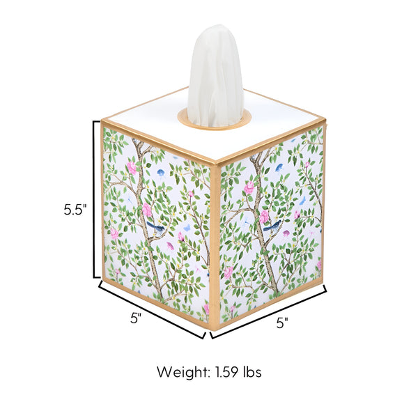 Elsie's Garden Enameled Tissue Box Cover - Blue & Pink
