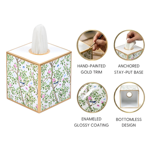 Elsie's Garden Enameled Tissue Box Cover - Blue & Pink