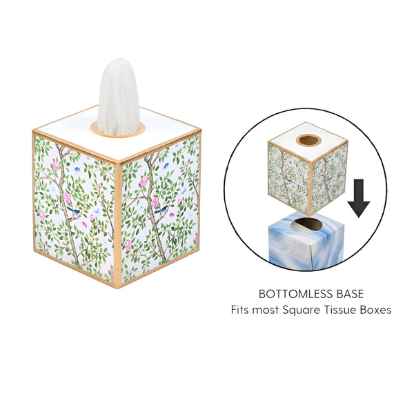 Elsie's Garden Enameled Tissue Box Cover - Blue & Pink