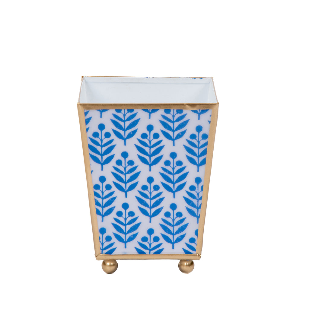 Lottie Enameled Square Cachepot Planter - Blue