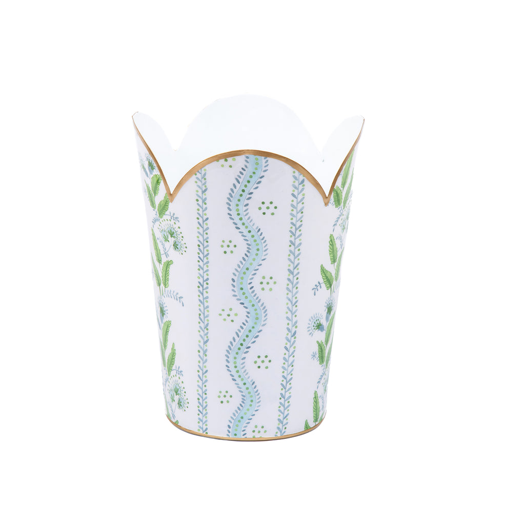 Emma Stripe Enameled Tulip Wastebasket - Blue & Green
