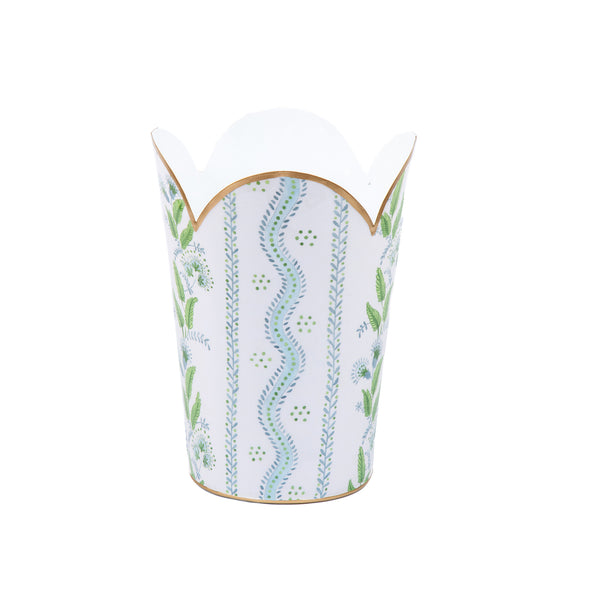 Emma Stripe Enameled Tulip Wastebasket - Blue & Green