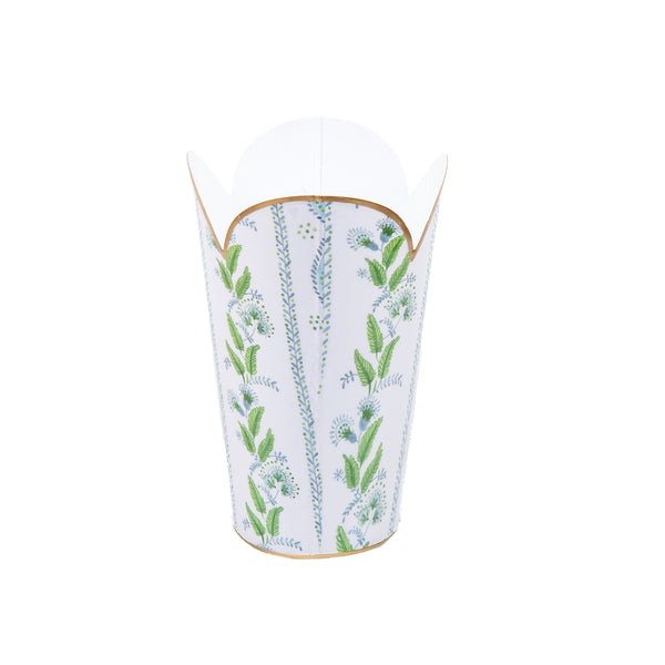 Emma Stripe Enameled Tulip Wastebasket - Blue & Green
