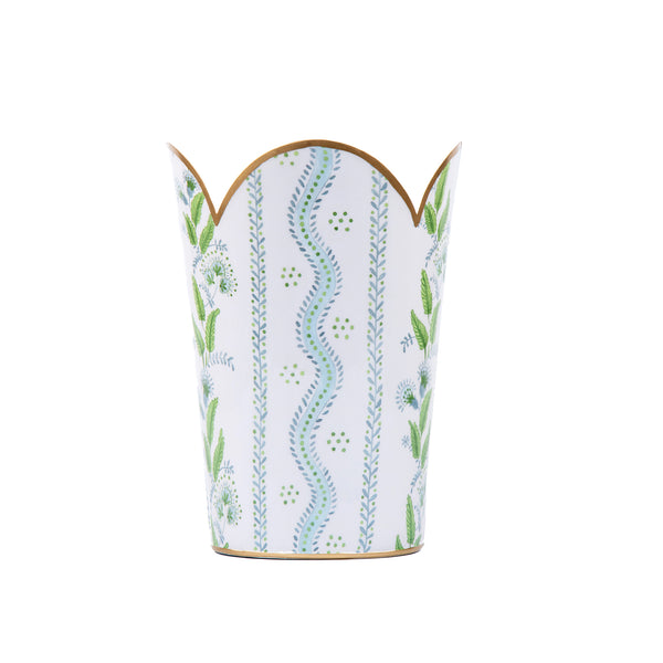 Emma Stripe Enameled Tulip Wastebasket - Blue & Green
