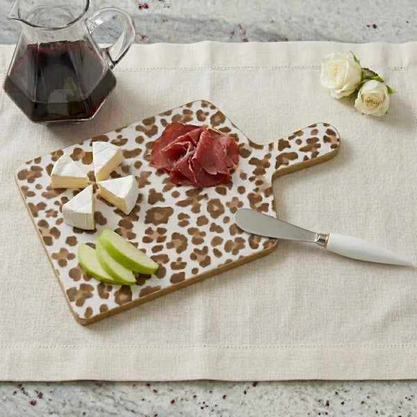 Cream Leopard Enameled Rectangular Charcuterie Board 6x10 - Cream & Brown